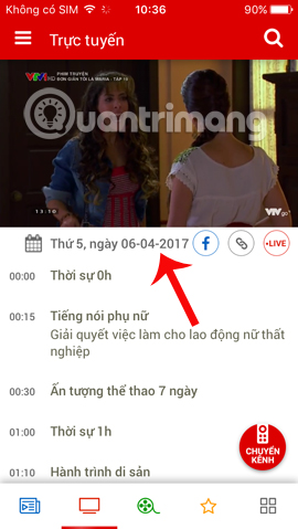 Danh sách chương trình theo ngày