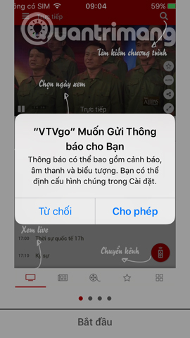 Thông báo từ ứng dụng VTV Go
