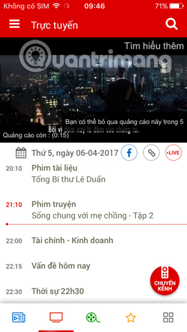 Chọn chương trình muốn xem lại