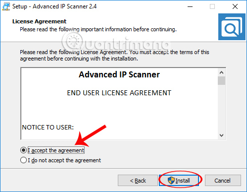 Các điều khoản cài đặt Advanced IP Scanner Các điều khoản cài đặt Advanced IP Scanner