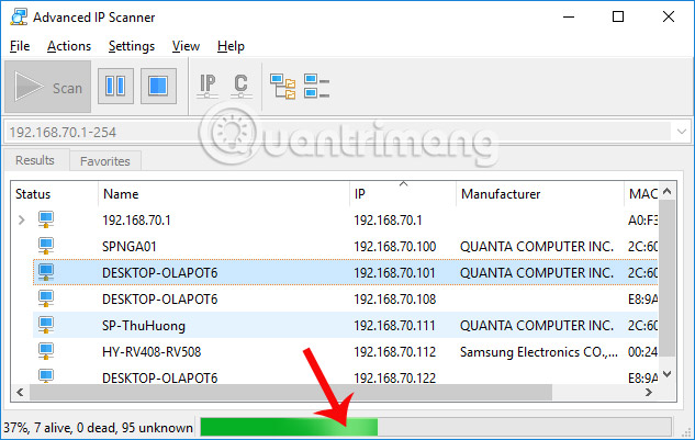 Quá trình quét các máy tính cùng kết nối Quá trình quét các máy tính cùng kết nối