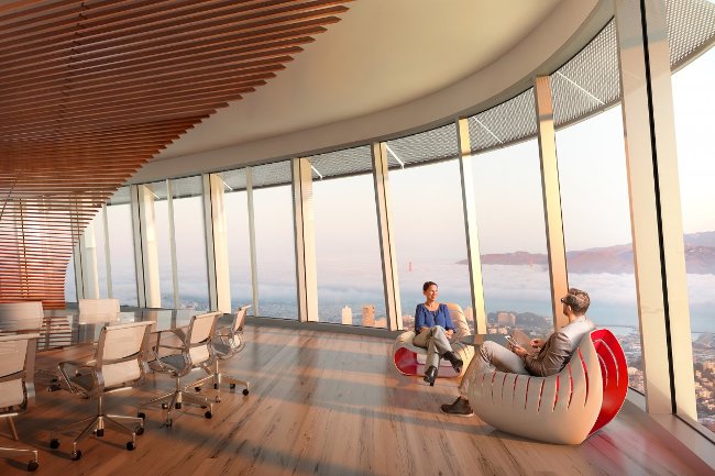 Toà cao ốc Salesforce Tower có hình dáng thanh mảnh với các góc cong
