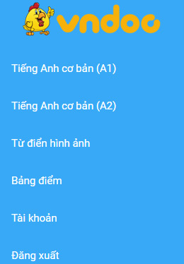 Menu của dịch vụ học tiếng Anh trên Vndoc