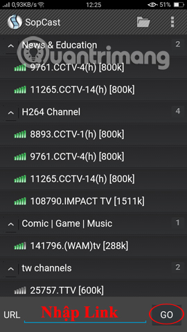 Nhập link URL của kênh