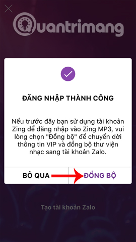 Đồng bộ tài khoảng Zing 