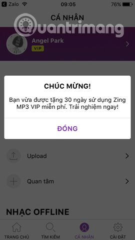 30 ngày miễn phí Zing VIP