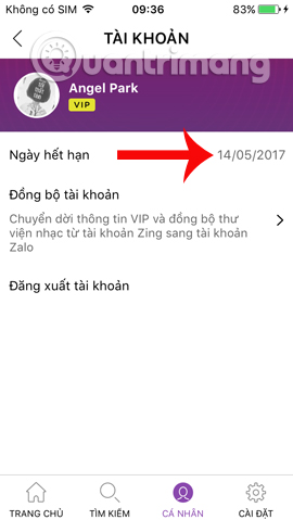 Thời hạn tài khoản Zing VIP