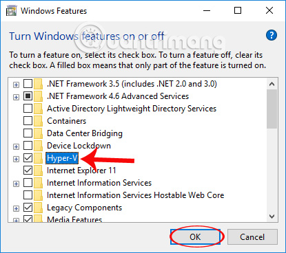 Vô hiệu quá tính năng Hyper-V