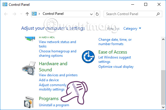 Nhấn chọn Uninstall a programs
