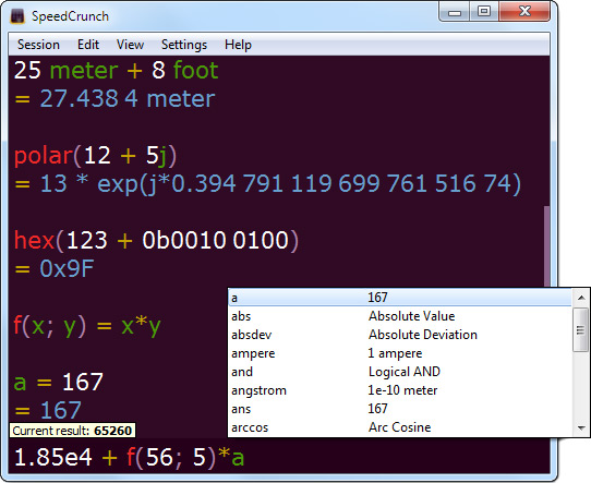 Giao diện của SpeedCrunch