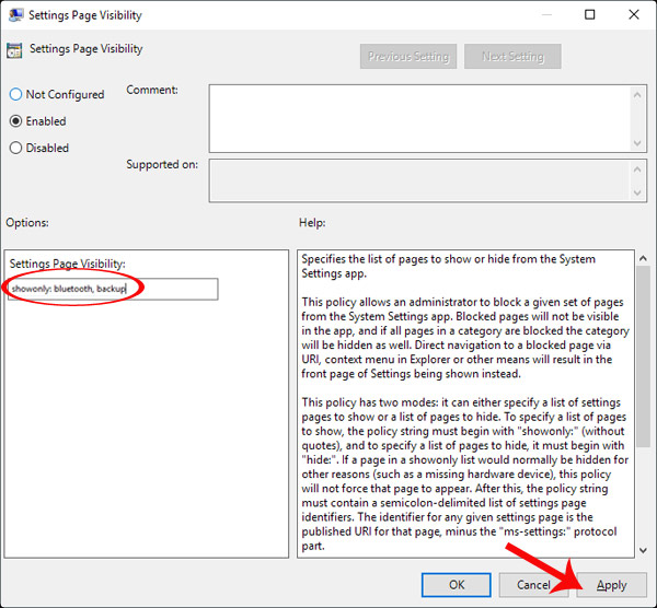 Hiển thị tùy chọn trong Settings Hiển thị tùy chọn trong Settings