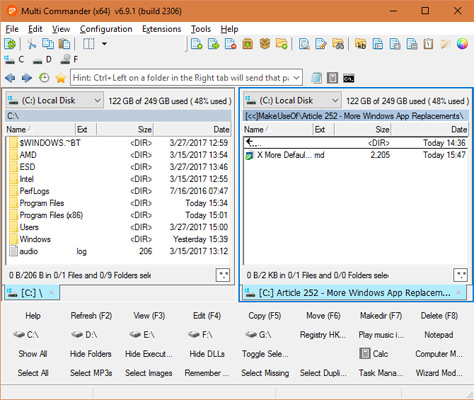 Giao diện của Multi Commander