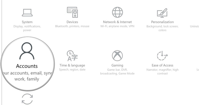 Chọn mục Accounts trong Settings