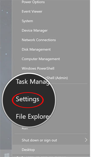 Nhấn chọn mục Settings trên PC