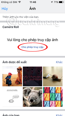 Cho phép Facebook truy cập thư viện Cho phép Facebook truy cập thư viện