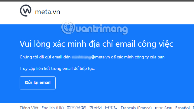 Email xác nhận của Facebook Workplace