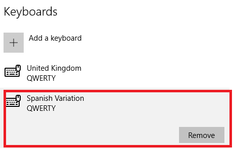 Xóa bàn phím trong Windows 10