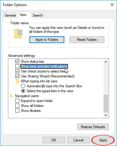Tùy chỉnh tại Folder Options