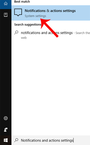 Nhập từ khóa Notifications & Actions
