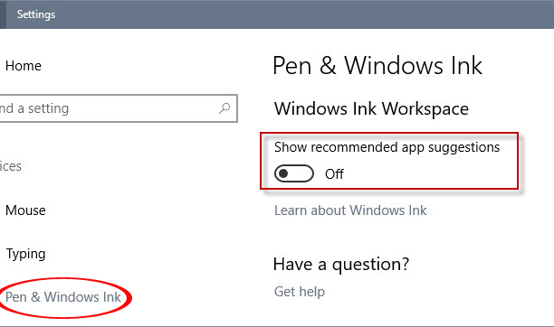 Tắt quảng cáo tại Windows Ink