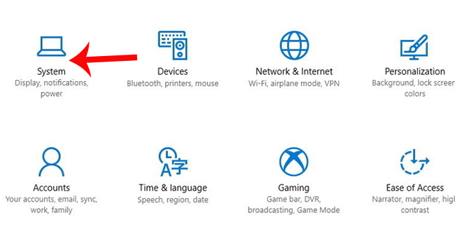 Nhấn chọn mục System