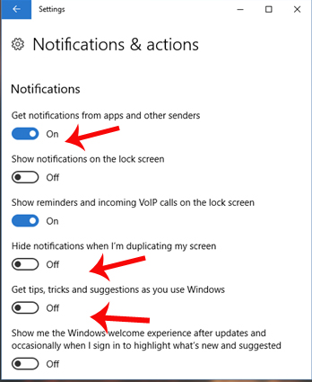 Tắt quảng cáo tại Action Center