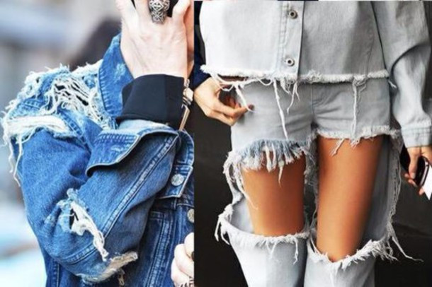 Thời trang quần bò rách gối 