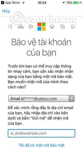 Nhập email tài khoản 