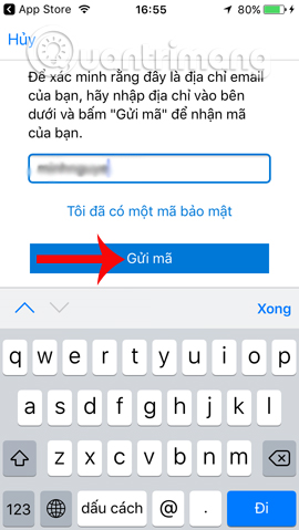 Gửi mã bảo mật trên Authenticator