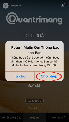 Thông báo trên Fotor Thông báo trên Fotor