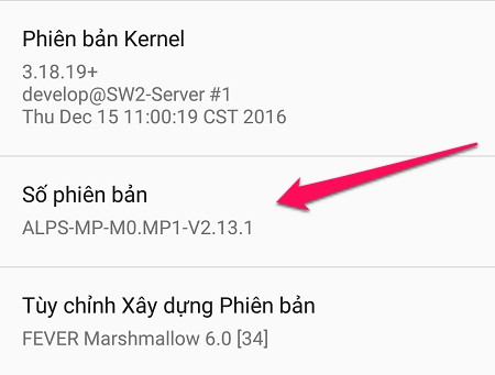 Nhấn vào ô số phiên bản 