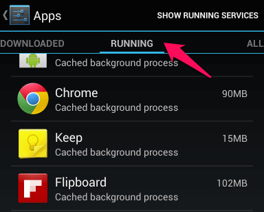 Vào cài đặt và tìm các ứng dụng đang chạy ngầm 