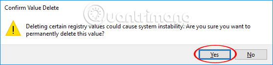 Xác nhận xóa công cụ trong Open With 