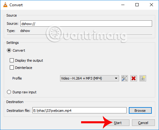 Quay video webcam bằng VLC Media