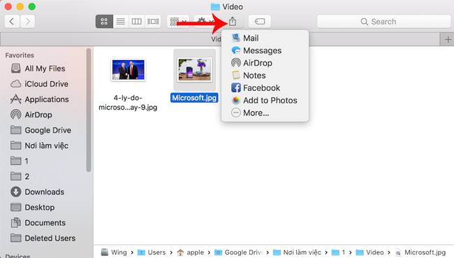 Chia sẻ tập tin trong Finder