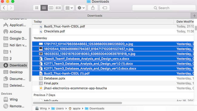Chọn tập tin cùng lúc kiểu liền nhau