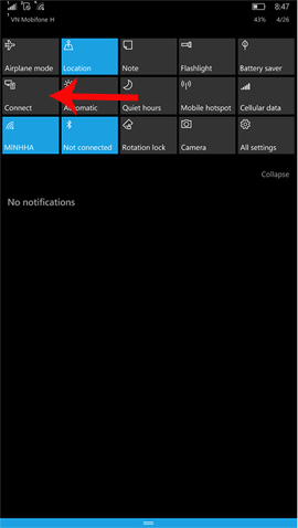 Nhấn chọn Connect trên Windows 10 Mobile