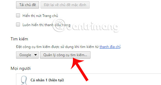 Quản lý công cụ tìm kiếm trên Chrome