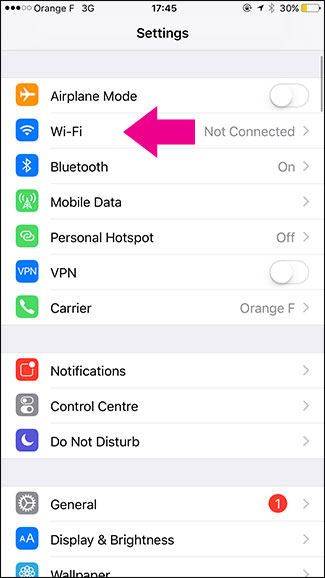 Chọn trong mục Settings của iPhone