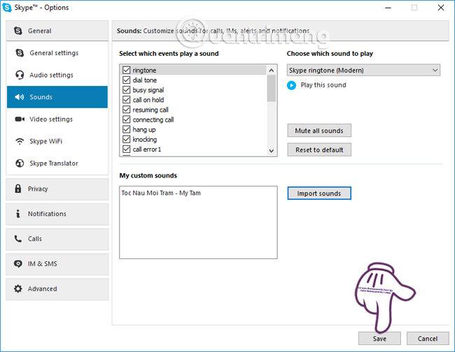 Lưu âm thanh mới cho Skype 