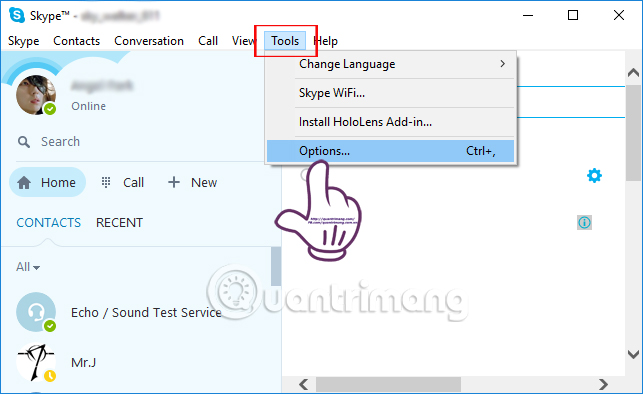 Nhấn chọn Options