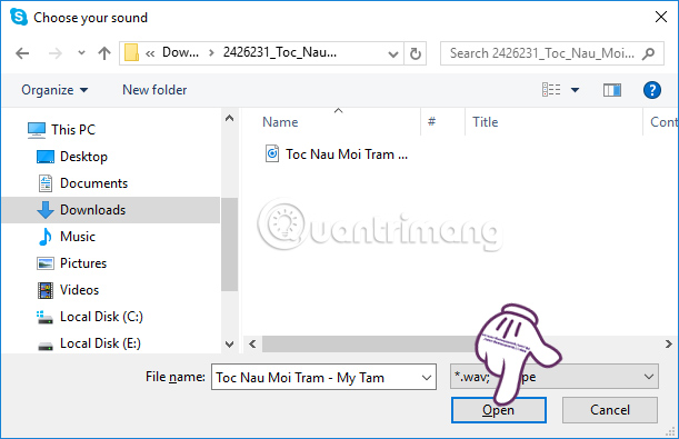 Chọn file âm báo cho Skype