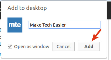 Hộp thoại ô add to desktop
