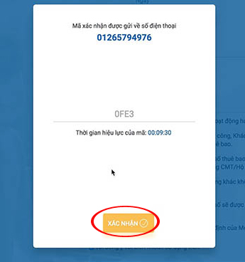 Nhập mã số gửi về điện thoại
