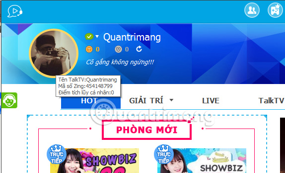 Giao diện TalkTV sau khi thêm thông tin