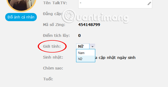 Chọn Giới tính trên TalkTV