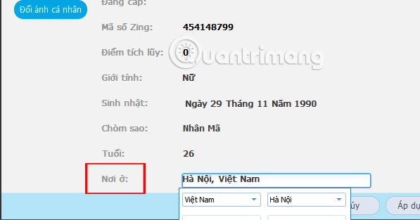 Thông tin nơi ở trên TalkTV