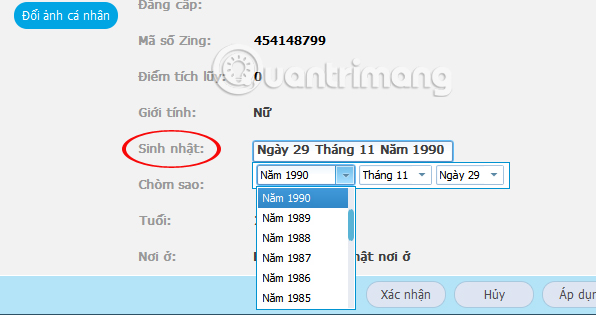 Nhập sinh nhật cho tài khoản TalkTV