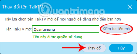 Nhập tên mới cho TalkTV