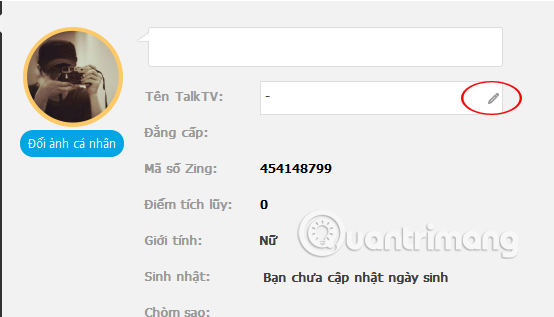 Thay đổi tên tài khoản TalkTV